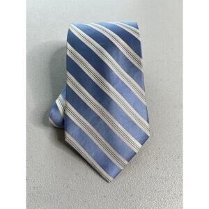 Tommy Hilfiger Light Blue and White Striped Pattern 100% Silk Tie